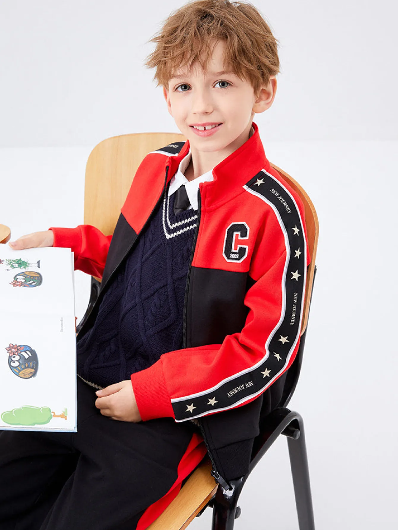 Balabala Kids Boy Color Matching Stand-Up Collar Long Sleeve Suit208322104106 Cheap