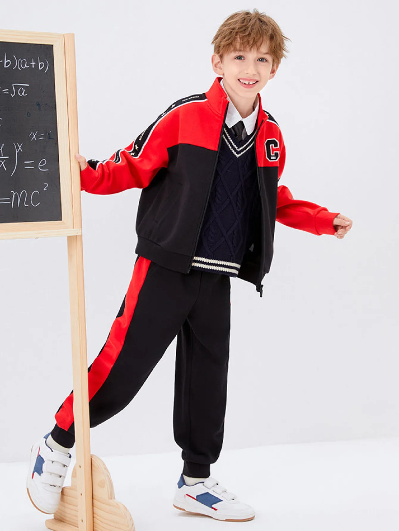 Balabala Kids Boy Color Matching Stand-Up Collar Long Sleeve Suit208322104106 Cheap