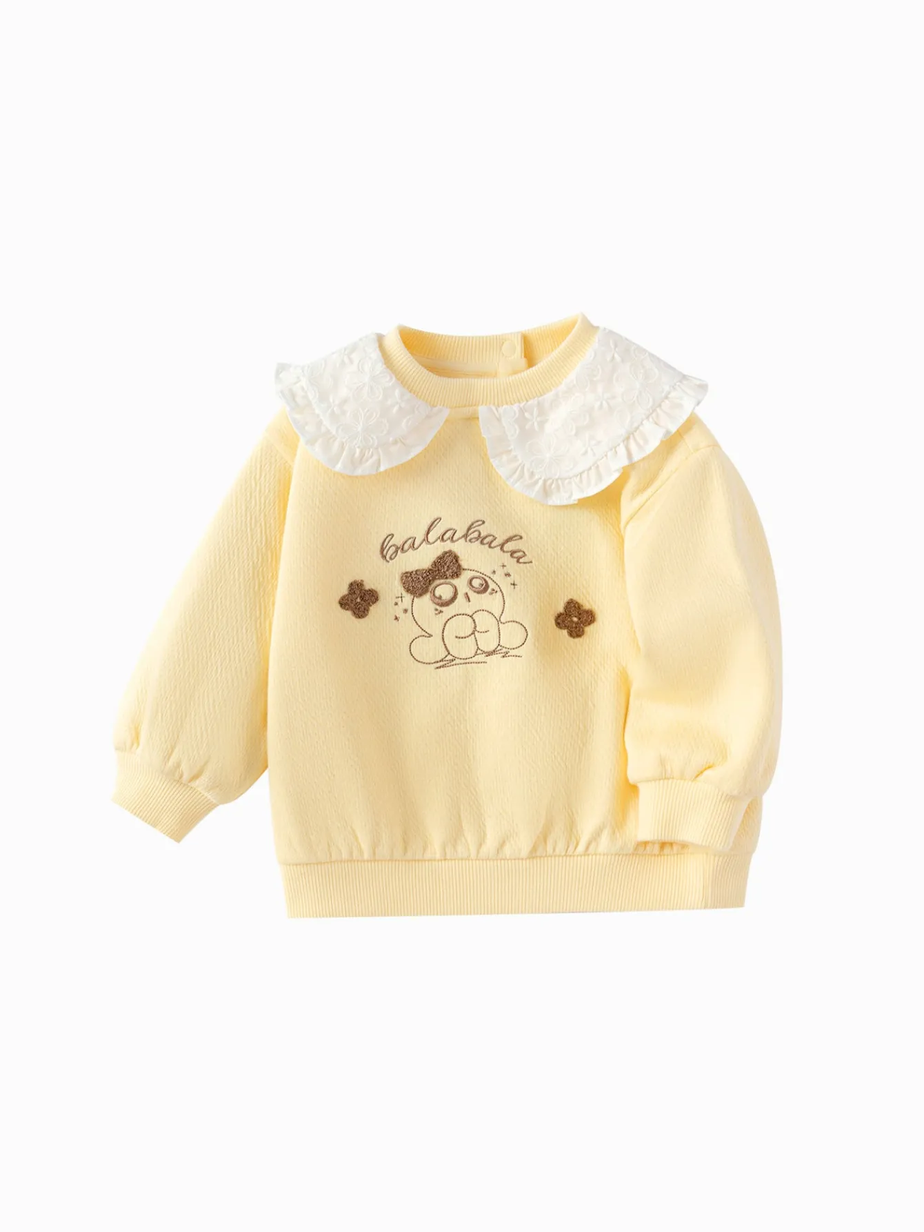 Balabala 【Little Octopus IP】Long Sleeve T-Shirt 2025 Spring for Girls' Babys Round V-Neck Long Sleeve T-Shirt Medium Yellow Clearance