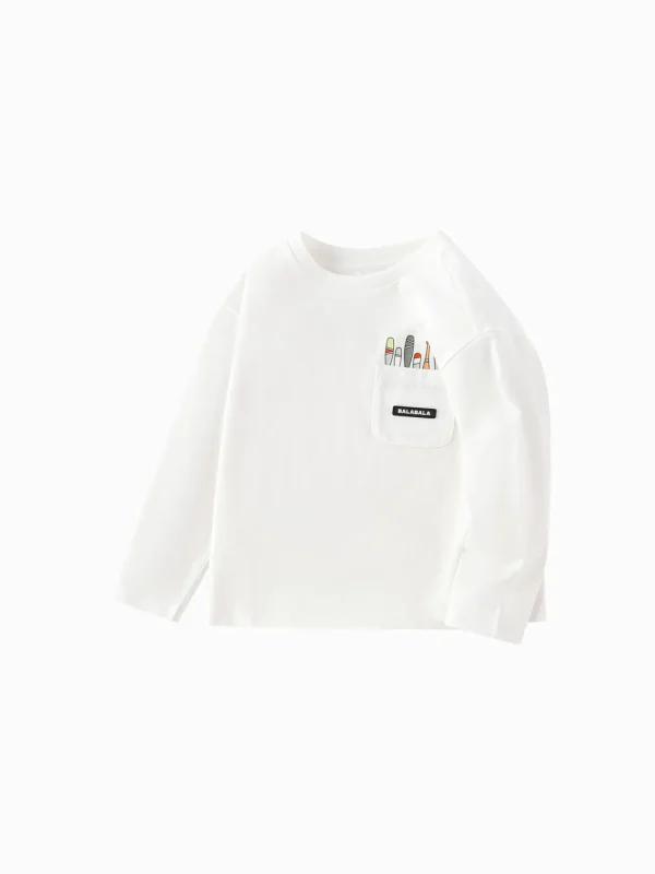 Balabala Long Sleeve T-Shirt 2025 New Spring Style for Boys' Toddlers Round V-Neck Long Sleeve T-Shirt Fashion