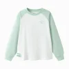 Balabala Long Sleeve T-Shirt 2025 Spring New Arrival for Boys and Girls Round V-Neck Long Sleeve T-Shirt White Green Outlet