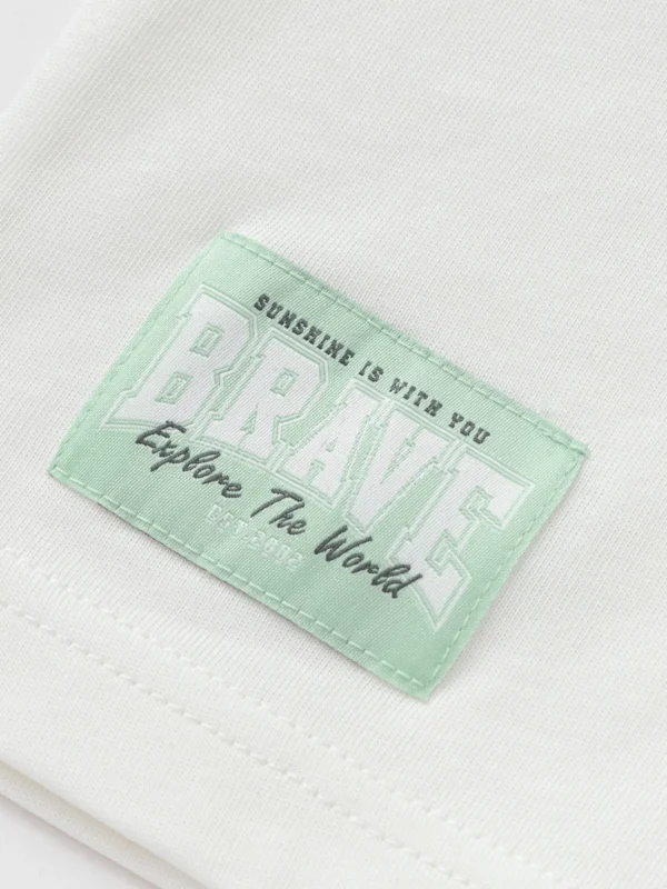 Balabala Long Sleeve T-Shirt 2025 Spring New Arrival for Boys and Girls Round V-Neck Long Sleeve T-Shirt White Green Outlet