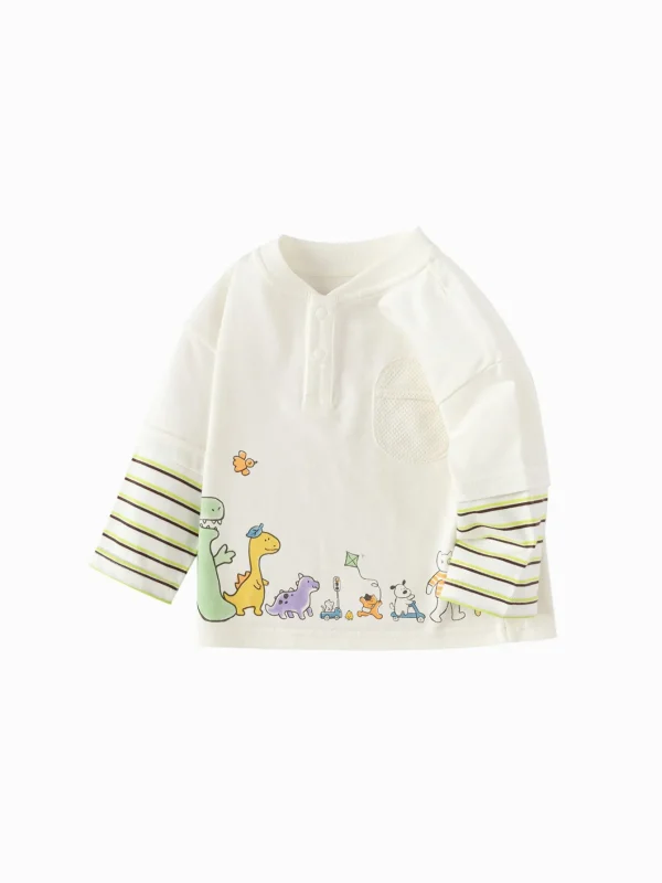 Balabala Long Sleeve T-Shirt 2025 Spring New Boy Baby Round V-neck Long Sleeve T-Shirt White Outlet