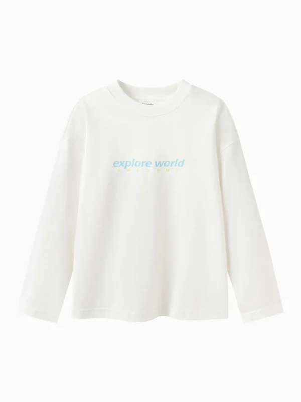 Balabala Long Sleeve T-Shirt 2025 Spring New Boys and Girls Round Neck V-Neck T-Shirt Off-white New