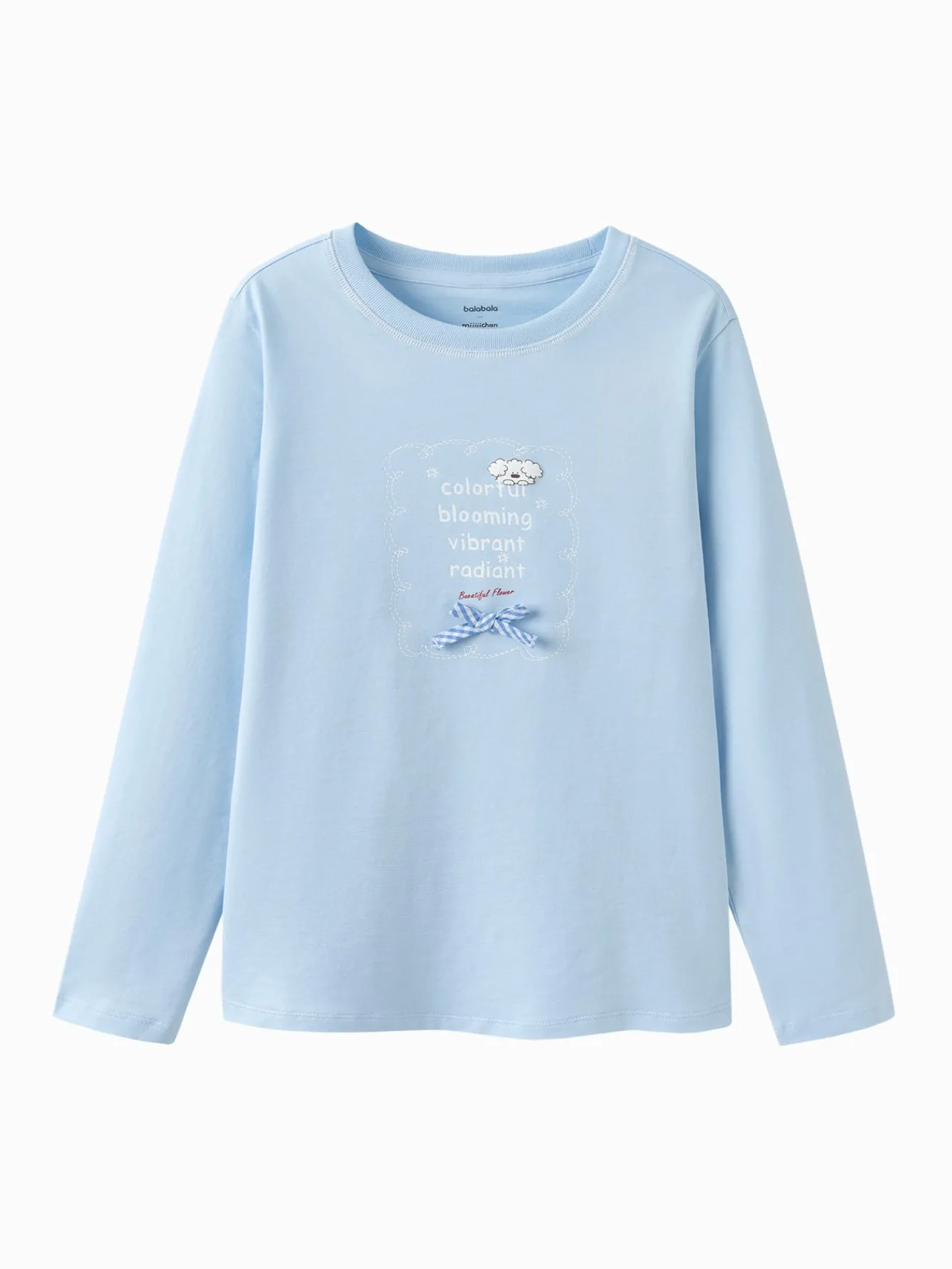 Balabala 【miiiiichan Collaboration】Long Sleeve T-Shirt 2025 Spring Girls' Round V-Neck T-Shirt Blue Hot