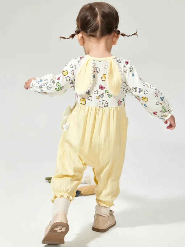 Balabala Outfit 2025 Spring New Style Girls Baby Knitted Jumpsuit Light Yellow Best