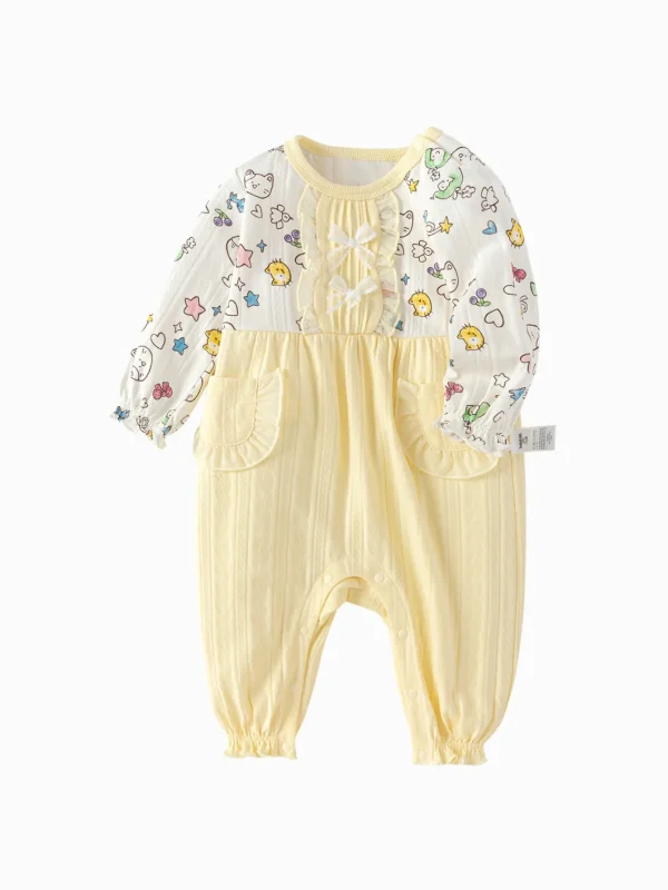 Balabala Outfit 2025 Spring New Style Girls Baby Knitted Jumpsuit Light Yellow Best