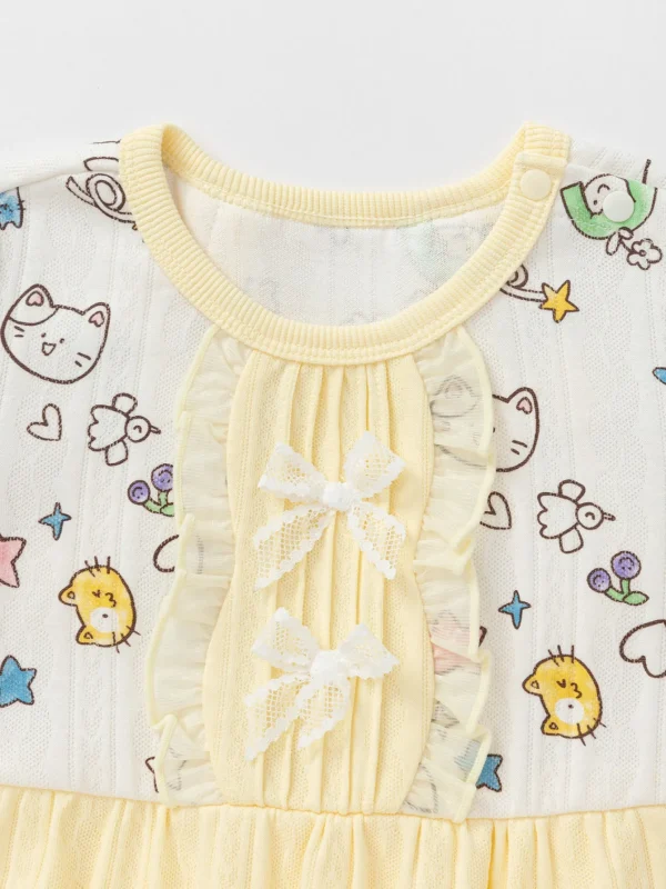 Balabala Outfit 2025 Spring New Style Girls Baby Knitted Jumpsuit Light Yellow Best