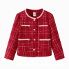 Balabala 2025 Spring New Girl's Tweed Cardigan Jacket Red Best