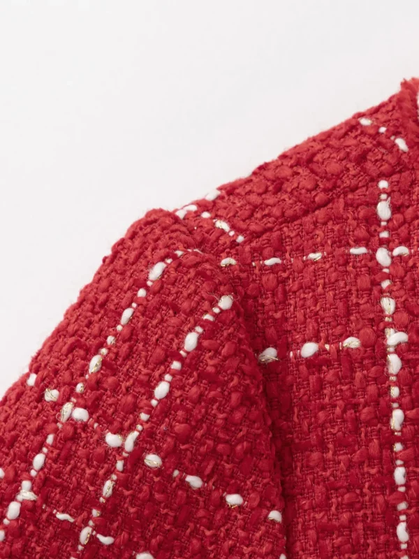 Balabala 2025 Spring New Girl's Tweed Cardigan Jacket Red Best