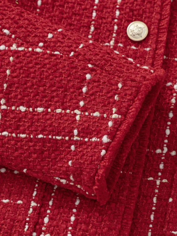 Balabala 2025 Spring New Girl's Tweed Cardigan Jacket Red Best
