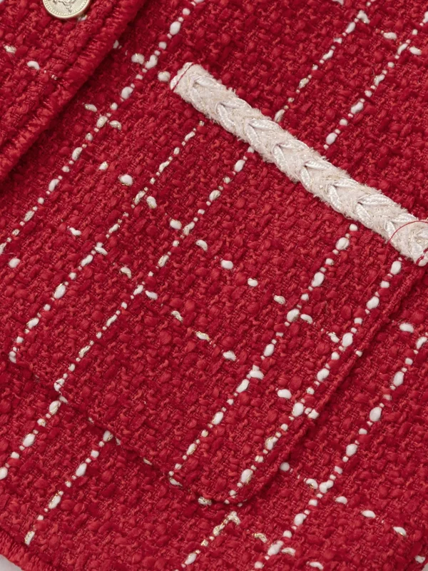 Balabala 2025 Spring New Girl's Tweed Cardigan Jacket Red Best