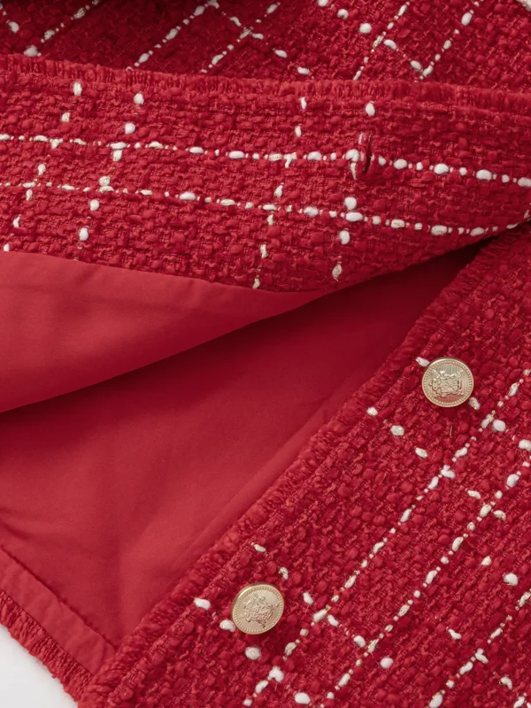 Balabala 2025 Spring New Girl's Tweed Cardigan Jacket Red Best