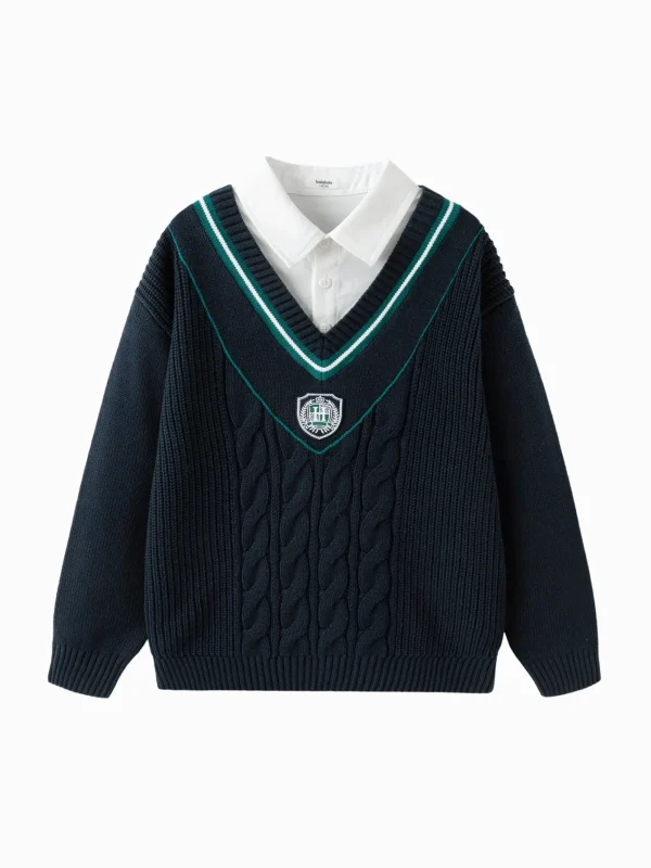 Balabala Sweater 2025 Spring New Boy Patchwork Collar Sweater Discount