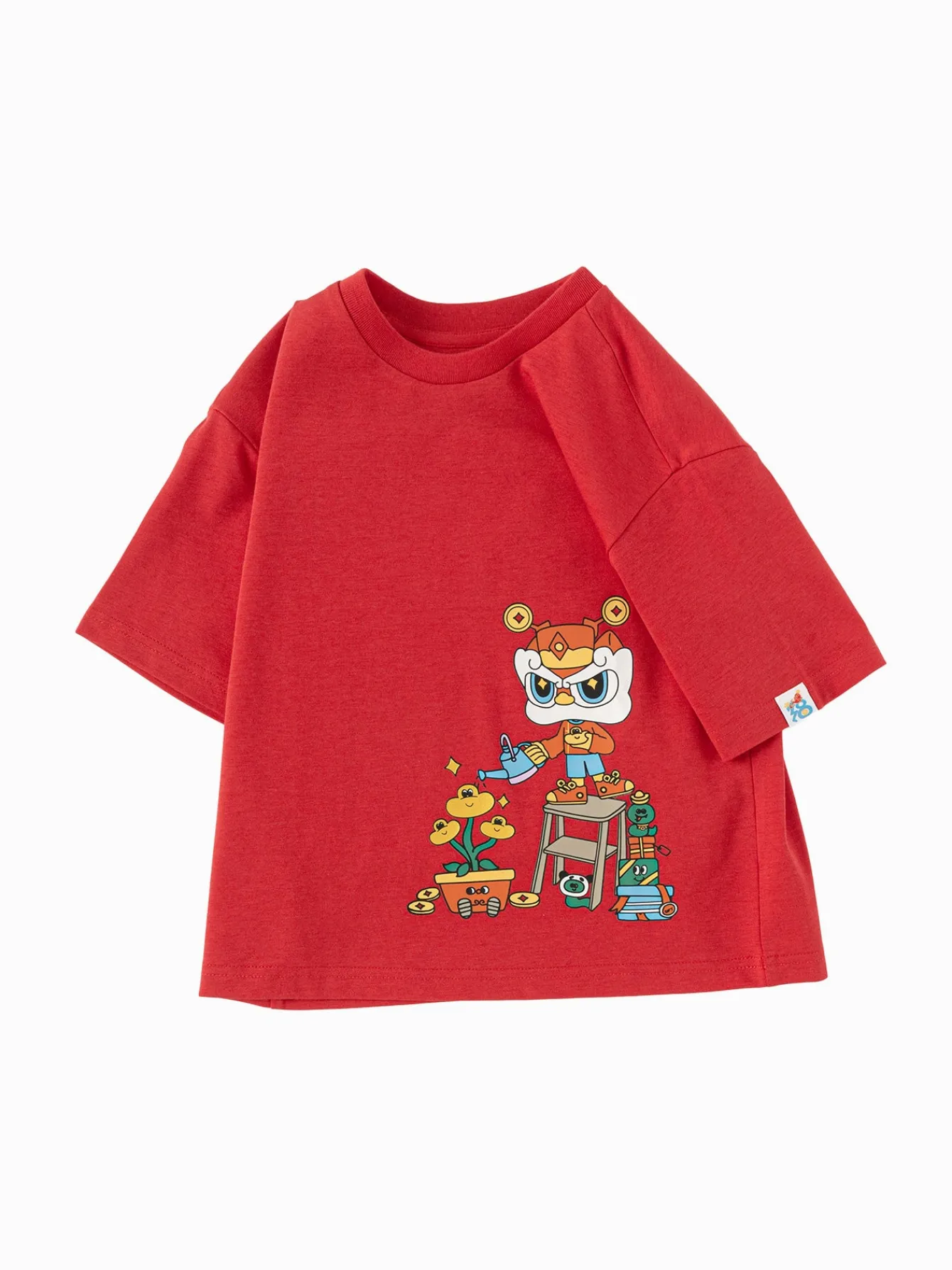 Balabala T-Shirt 2025 New Spring Style for Toddler Boys Round V-Neck Short Sleeve T-Shirt Chinese Red Fashion