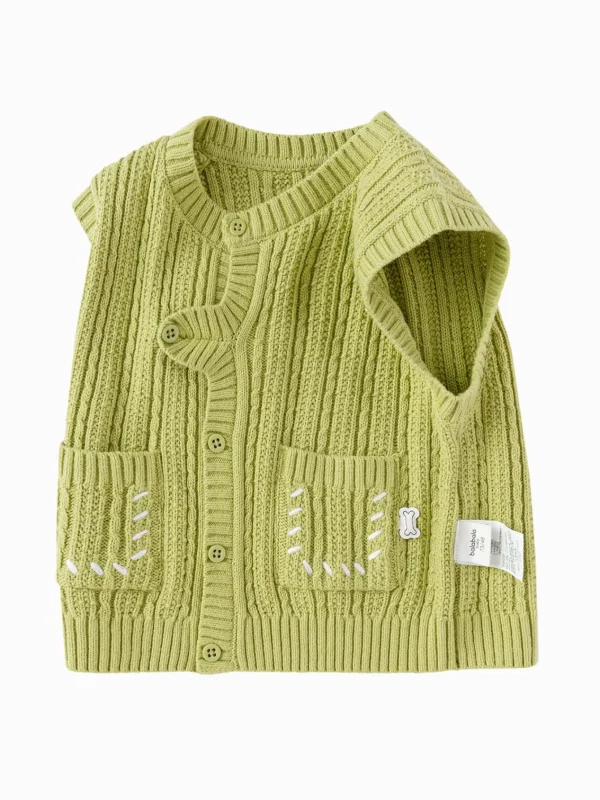 Balabala Vest New Spring 2025 Boys Baby Knitted Vest Yellow GreenA Clearance