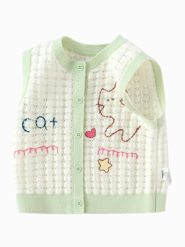 Balabala Vest New Spring 2025 Girls Baby Knitted Vest Off-white Fashion